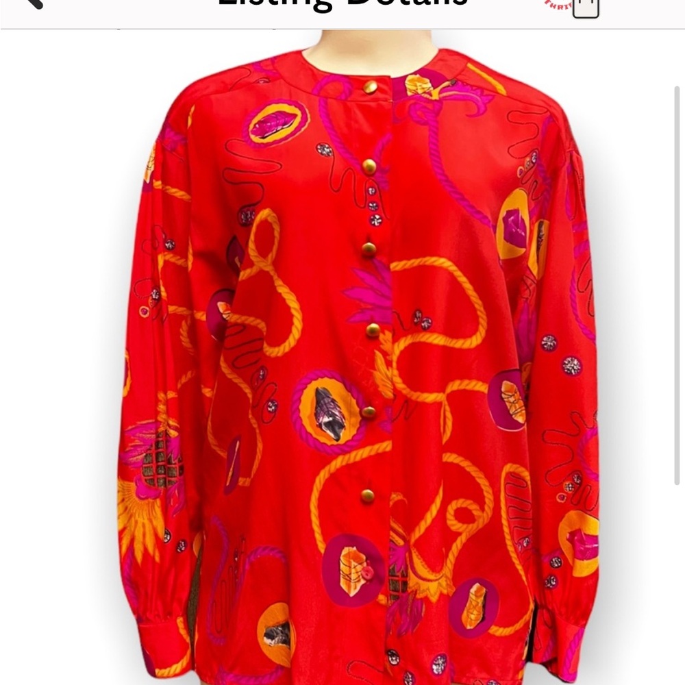 Escada by Margaretha Ley Bold Tangerine with Multi-color Crepe de Chine Blouse